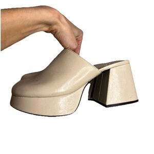 ZARA Chunky Platform Clogs Cream Mule Heels Y2K 70s Disco Size 6